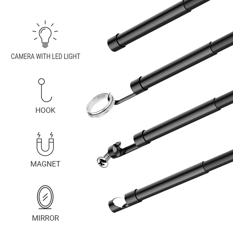 Câmera endoscópica 3 em 1, 1080p, hd, boroscópio com 8 luzes led, 8mm, ip67, à prova d'água, câmera de inspeção para ios, android, samsung