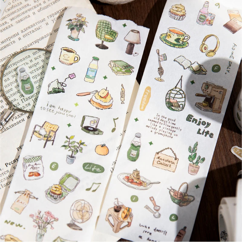 200 ซม./ม้วน INS Masking เทปกาแฟขนมปัง Cafe ตกแต่งป้ายสติกเกอร์สําหรับวารสาร Scrapbooking ไดอารี่อัลบั้มเครื่องเขียนเทป