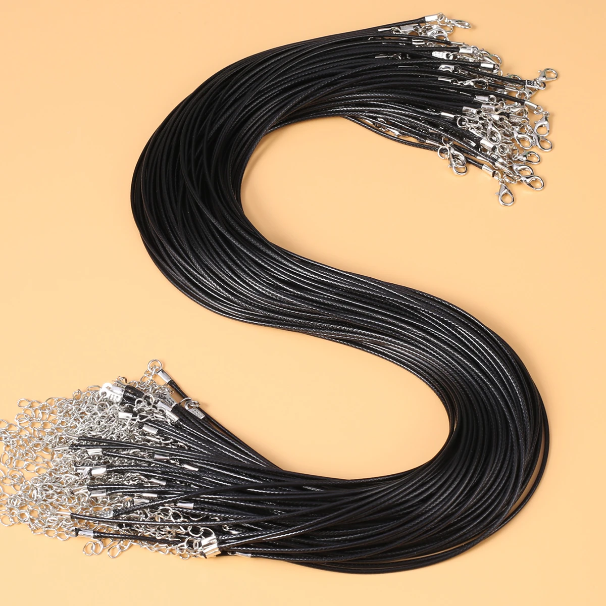 50 stuks gevlochten verstelbaar zwart lederen touw waxkoord DIY handgemaakte ketting hanger karabijn string koord sieraden ketting