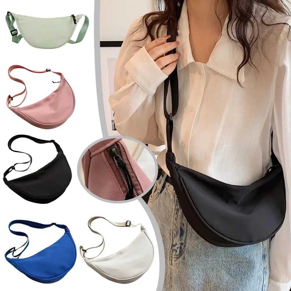 2024 New Nylon Messenger Bags Fashion Dumpling Bag for Women Nylon Crossbody Bag Half Moon Armpit Bag Large Shoulder Bags J8D1
