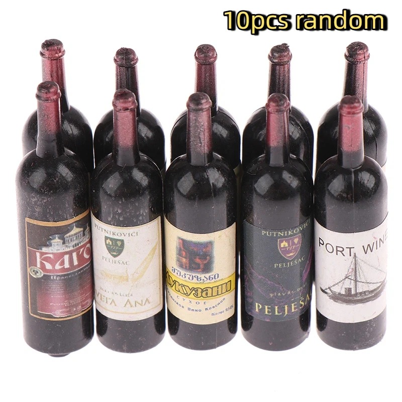 10Pcs 1/12 Dollhouse Miniature Mini Wine Bottle Set With Box Simulation Drinks Model Toys For Doll House Decoration Accessories