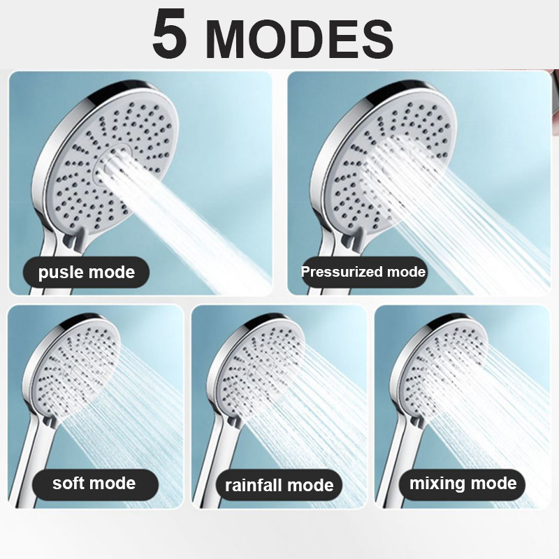 Nuevo cabezal de ducha de 5 modos, Panel grande de alta presión, flujo grande, ducha negra plateada, cabezal de ducha de mano para masaje, accesorios de baño