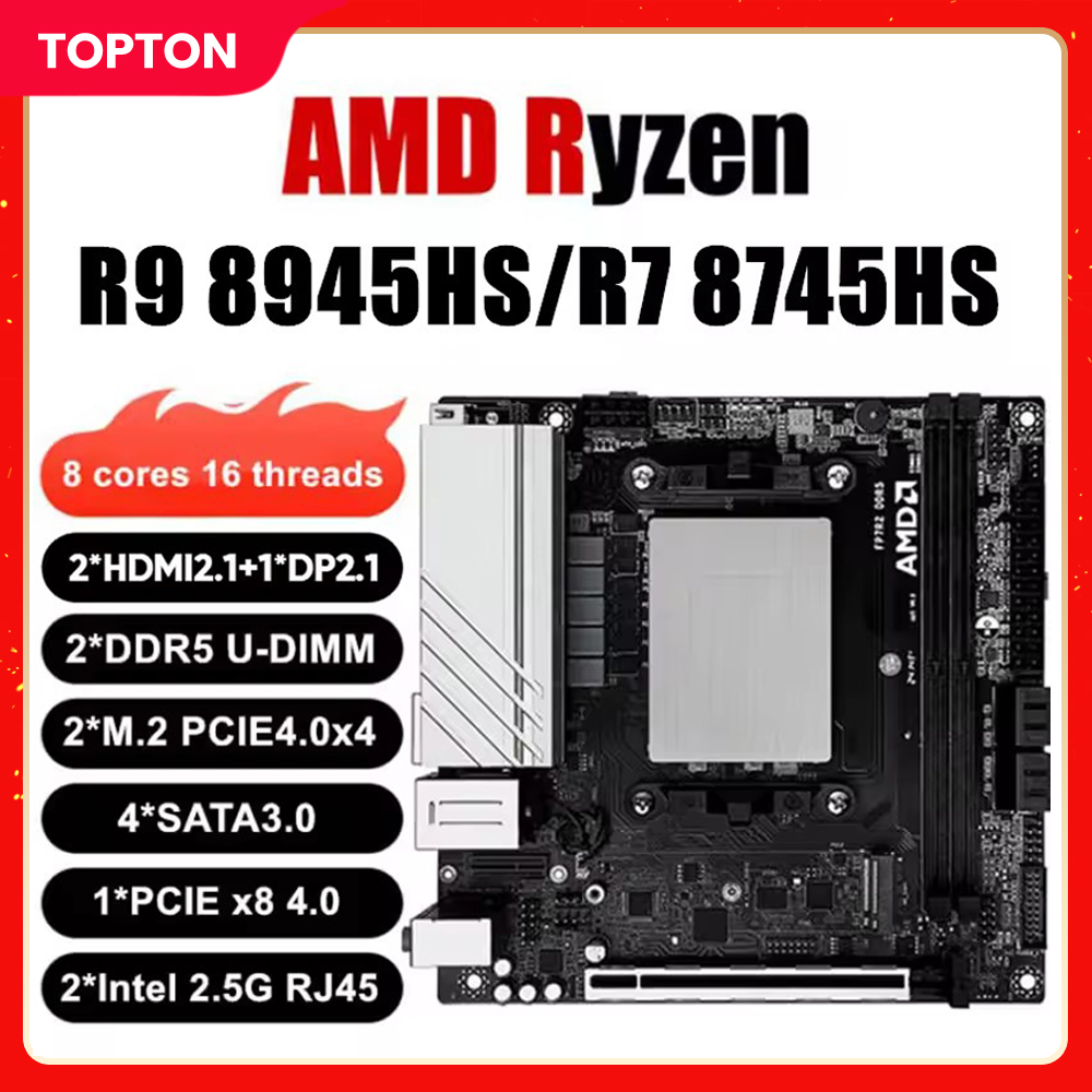 Topton N17 NAS Firewall Moederbord AMD Ryzen 9 8945HS R9 7940HS 2xNVMe 4xSATA3.0 PCIEx8 2xDDR5 2x2.5G LAN Gaming ITX Moederbord
