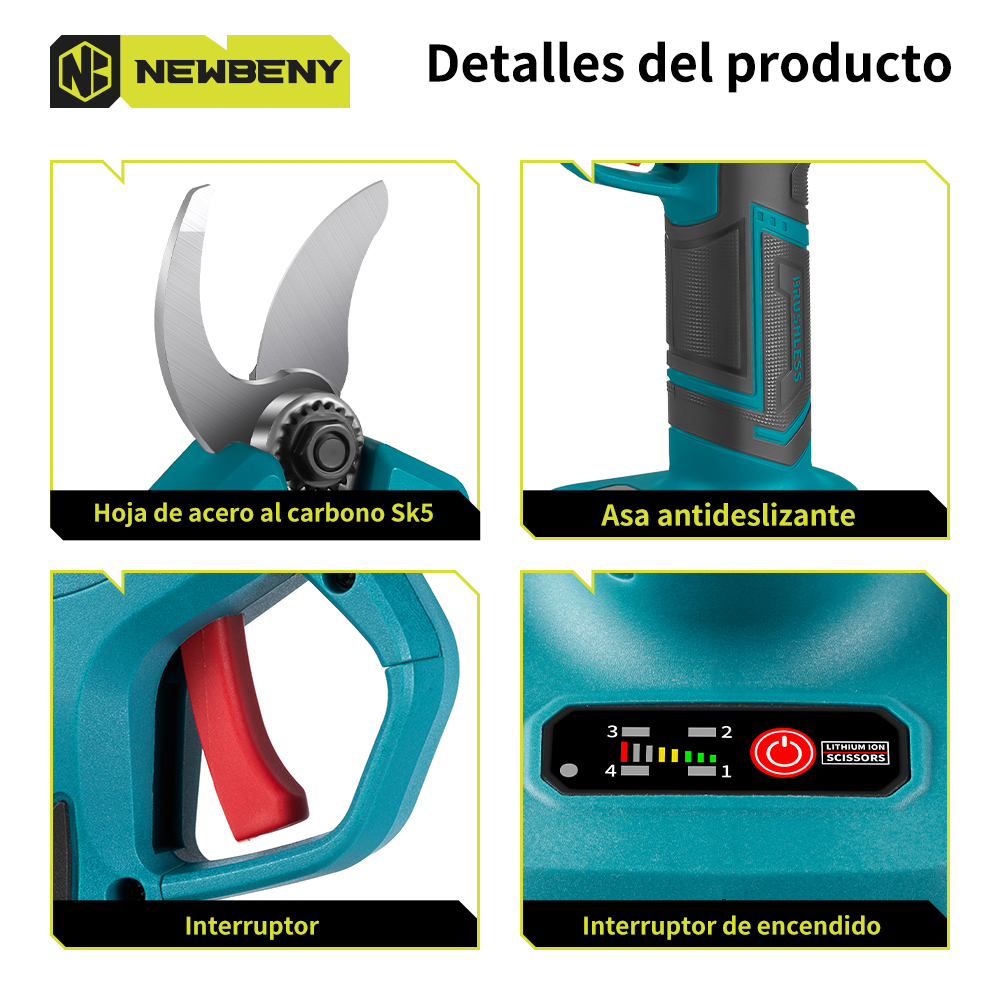 NEWBENY-tijeras de podar eléctricas sin escobillas, 30mm, 4 engranajes, inalámbricas, para jardín, árboles frutales, bonsái, herramienta de embellecer para Pin de batería Makita