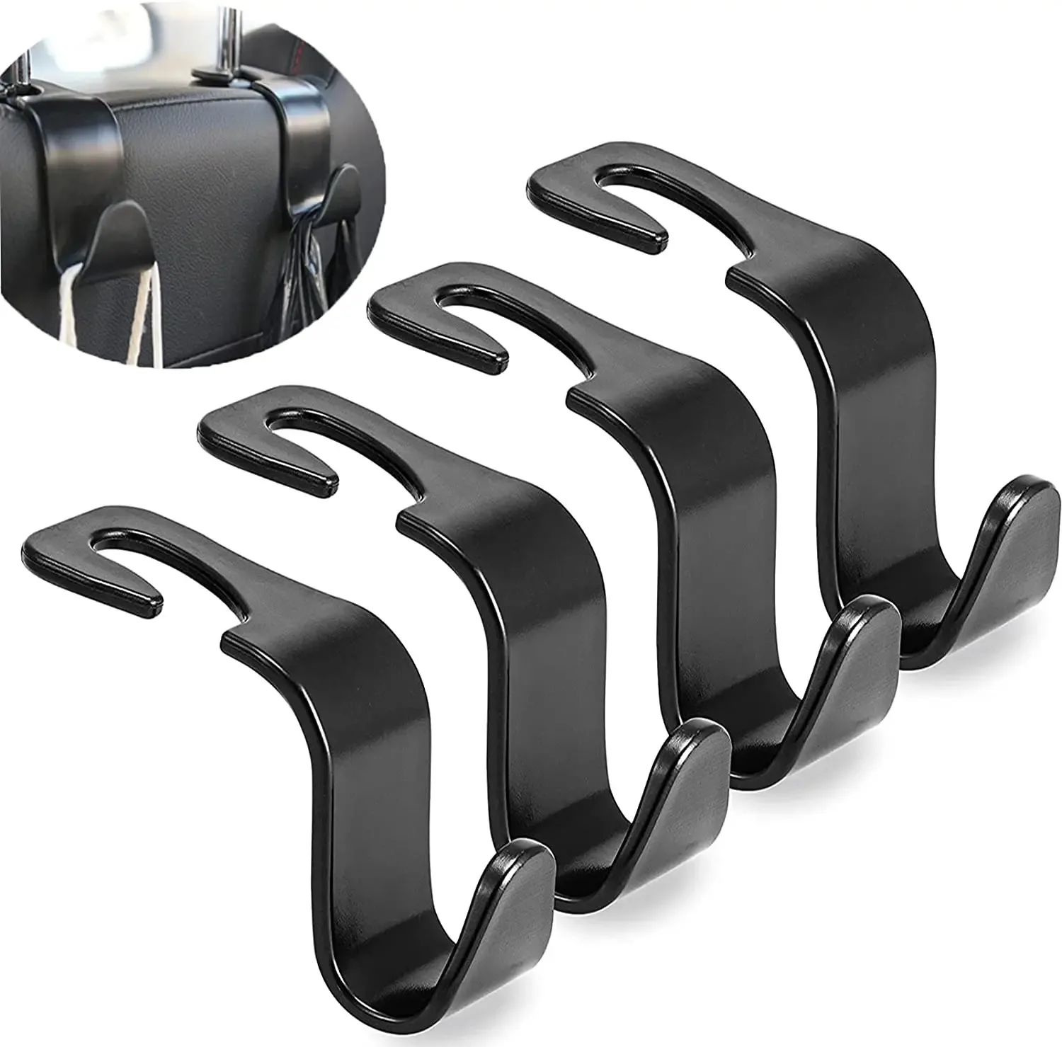 Paquete de 4 ganchos para bolsos, Clips para coche, soporte organizador para reposacabezas del asiento delantero, perchas de sujeción automática, accesorios interiores de almacenamiento para coche