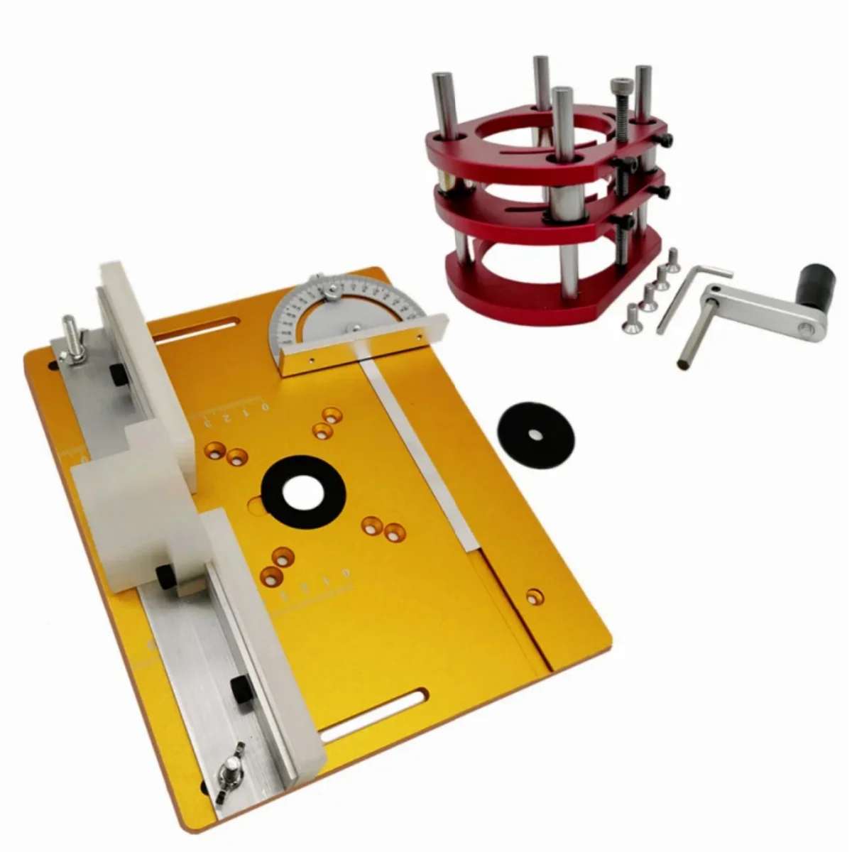 Kit de elevación de enrutador de placa de inserción de mesa de enrutador de aluminio para motores de 65mm de diámetro, herramienta de máquina de grabado recortadora de banco de trabajo de carpintería