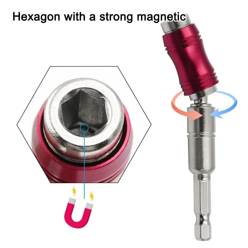 Varilla de extensión direccional con mango Hexagonal curvo rojo, punta de taladro de tornillo magnético, adaptador Universal, accesorios de herramientas eléctricas, 1 ud.
