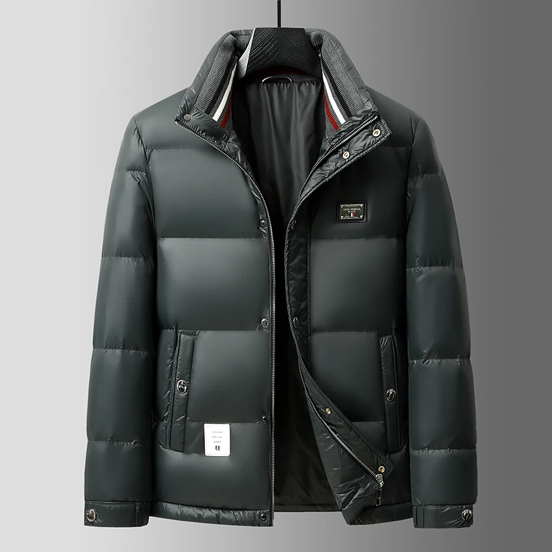 Chaqueta de plumón con cuello alto para hombre, abrigo cálido a prueba de viento, estilo corto, informal, de invierno, 90%