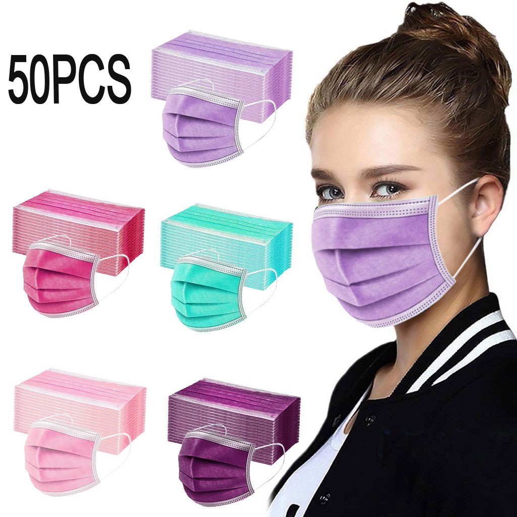 50pcs femmes homme solide jetable masque 3ply boucle d'oreille Anti-Pm2.5 masque ventilateur violet jetable masque Anti-poussière et esthétiquement