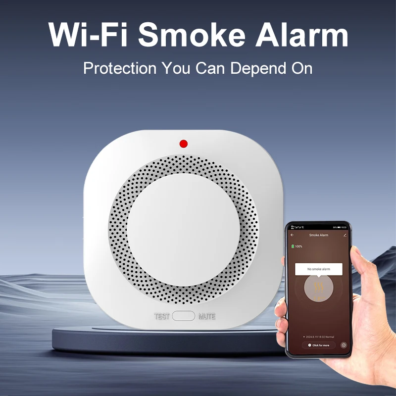 Tuya WiFi Smart Smoke Detector Alarm, High Sensitivity, APP Control for Home Security ﻿