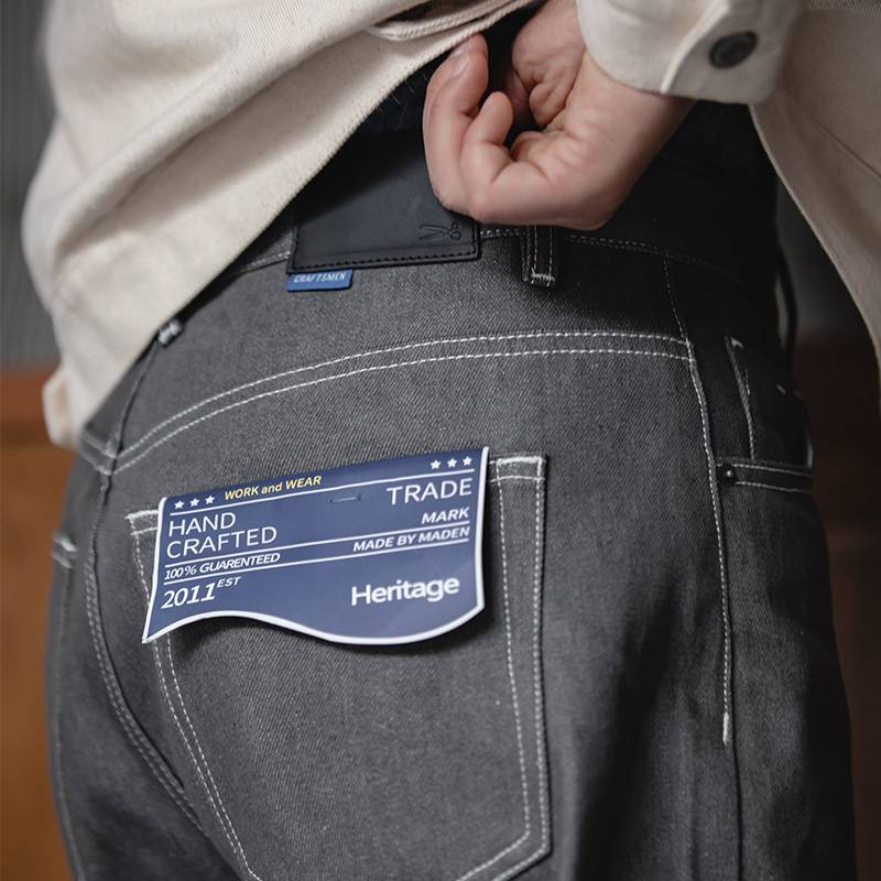 マデン-メンズストレートフィットデニムパンツ,コットン100%,レギュラーフィット,ヴィンテージ品質,光沢のあるライン,グレー,13.8オンス,新品,2024