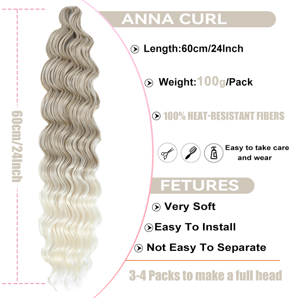 Anna ผมสังเคราะห์หลวม Deep Wave Twist Crochet ผม Braid Afro Curl Ombre สีบลอนด์ Water Wave Braiding Hair Extension สําหรับผู้หญิง