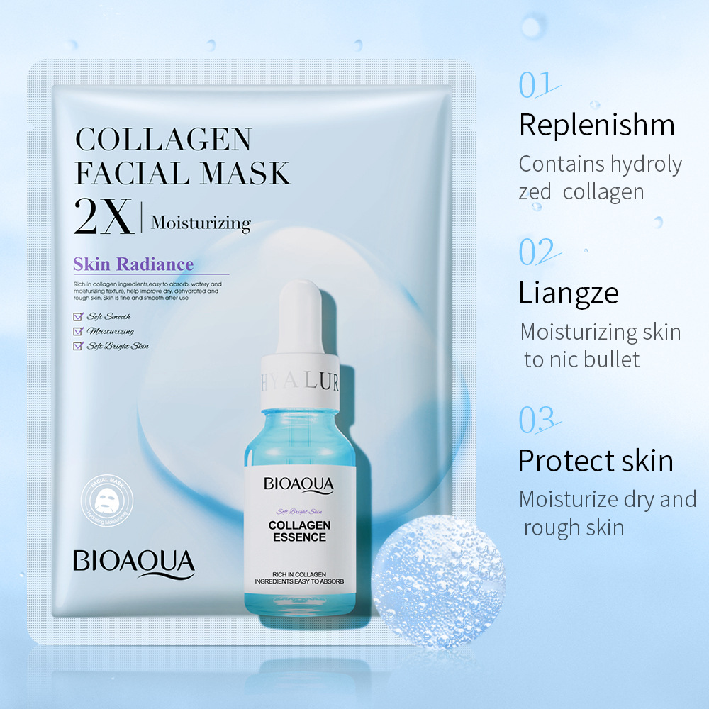 20 pz BIOAQUA Centella Collagene Maschera per il viso VC Idratante Rinfrescante Maschere in fogli Maschera per il viso all'acido ialuronico Prodotti per la cura della pelle