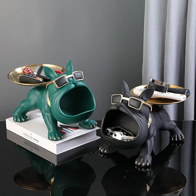 30 cm/11,8 Zoll Home Decor Bulldog Figur Hund Statue Schlüssel Aufbewahrungsbox Tier Ornament Harz Handwerk Kunst Figur Welpen Skulptur