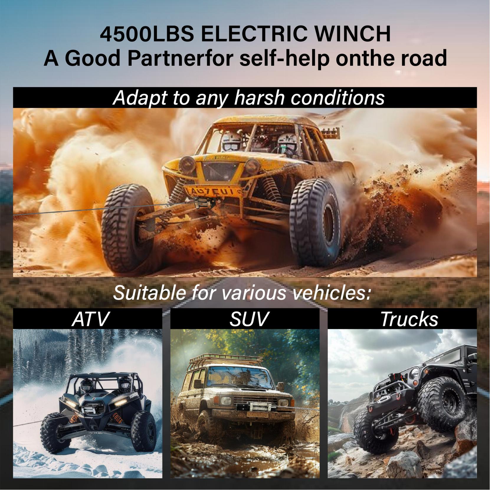 Treuil électrique Roomark 12000lbs UTV ATV treuil 12V Jeep treuil avec télécommande sans fil et câble en acier pour remorque de remorquage ATV UTV