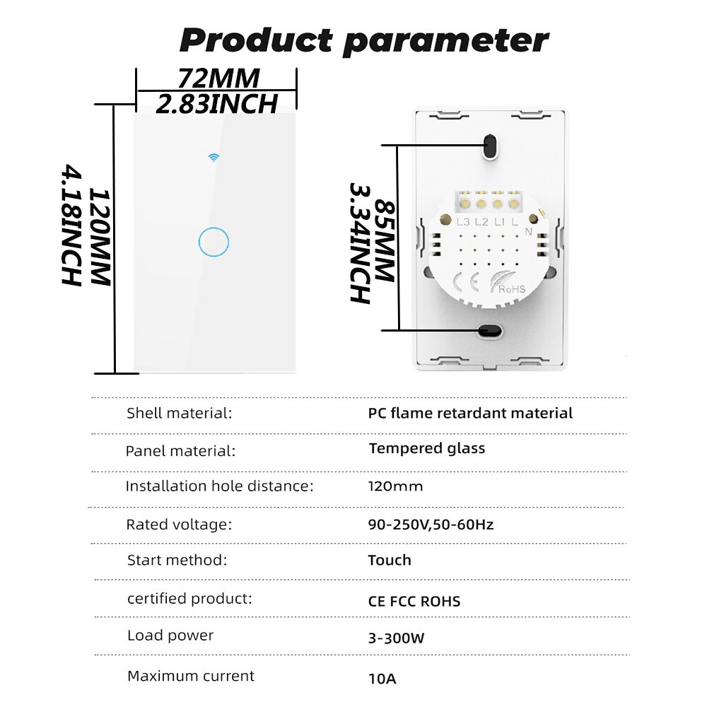 US Wifi Touch Wall Switch Tuya Smart Life US 90-250V LED Light Switches Support Alexa Alice Google Home RF Remote App Control