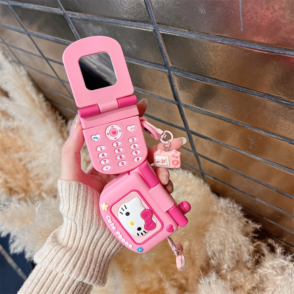 Funda para auriculares con lazo 3D de Hello Kitty para Apple AirPods 1, 2, 3 generación, Airpods Pro Pro2, funda para auriculares inalámbricos con Bluetooth de silicona