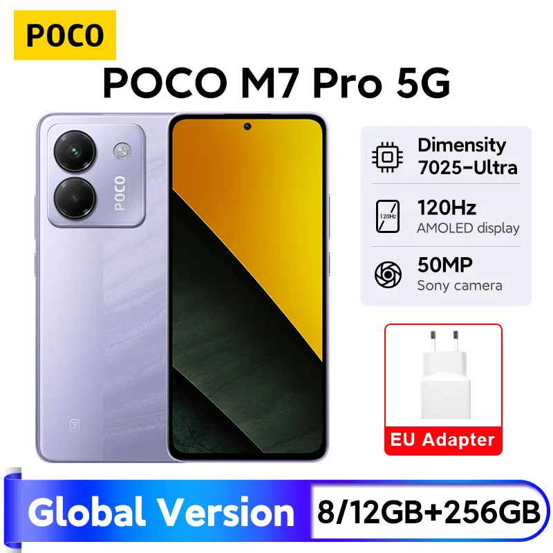 Новейшая глобальная версия POCO M7 Pro 5G, размер мобильного телефона 7025-Ultra, 120 Гц, FHD +, AMOLED-дисплей для ухода за глазами, аккумулятор 5110 мАч, NFC