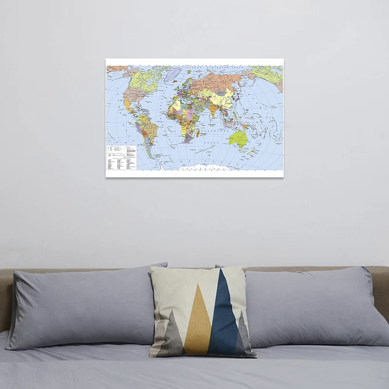 Mapa świata język rosyjski włóknina na płótnie malarstwo ścienne plakat artystyczny bez ramki wydruki szkolne Home Decor 150*100cm