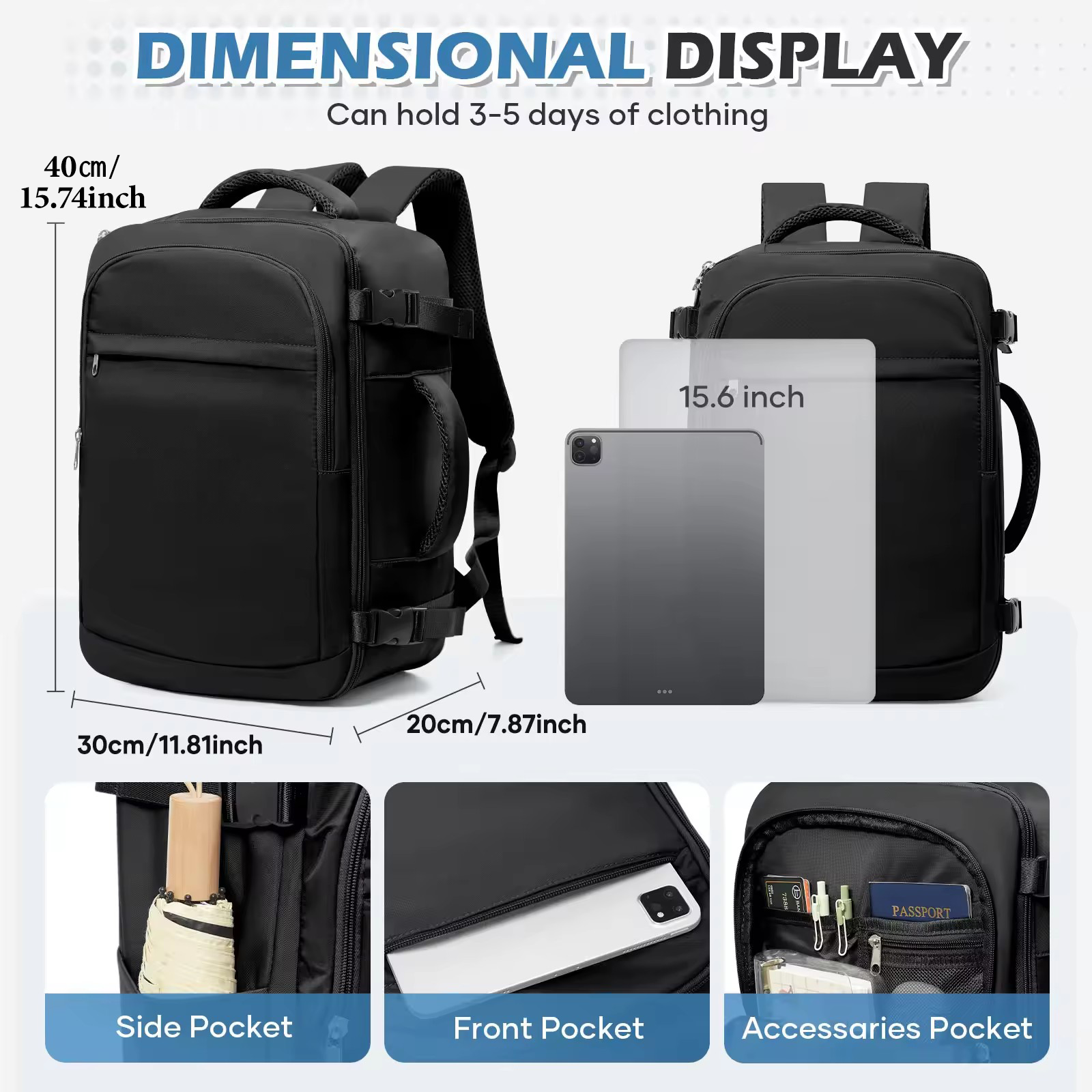 남성용 15.6인치 노트북 가방 캐빈 비행기 여행 배낭 40x30x20, 수하물 캐빈 배낭 Wizzair 40x30x20, 대학 배낭