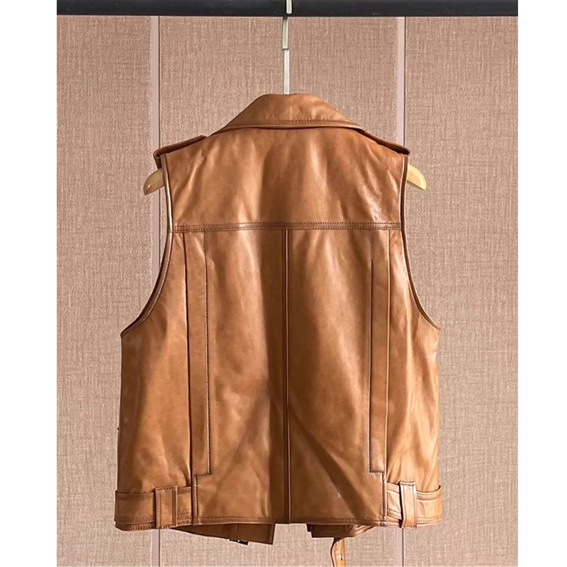 Women's Leather Vest, Sheepskin Vest, Suit Collar, Short Design, Genuine Leather Vest, Spring And Autumn