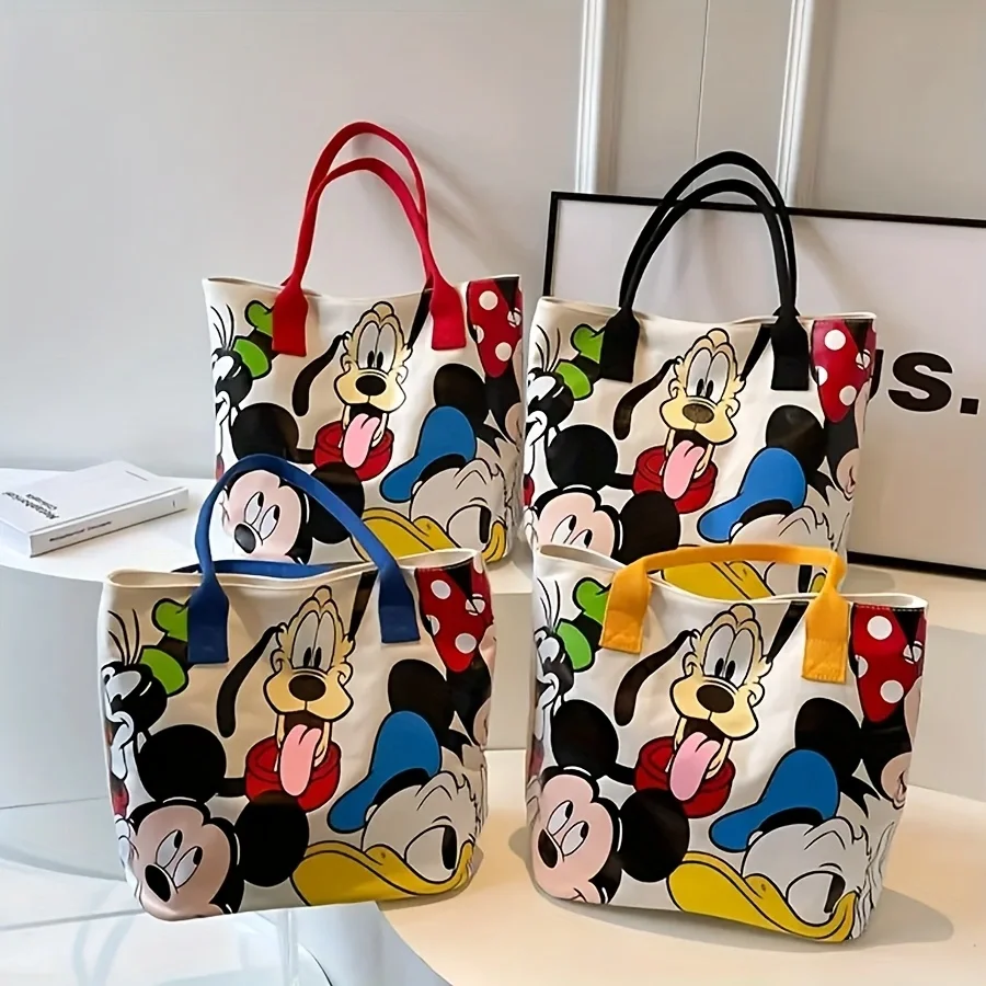 Disney bolsa tote de lona de desenho animado do mickey mouse de grande capacidade – bolsa de ombro fashion feminina com zíper e fecho de botão