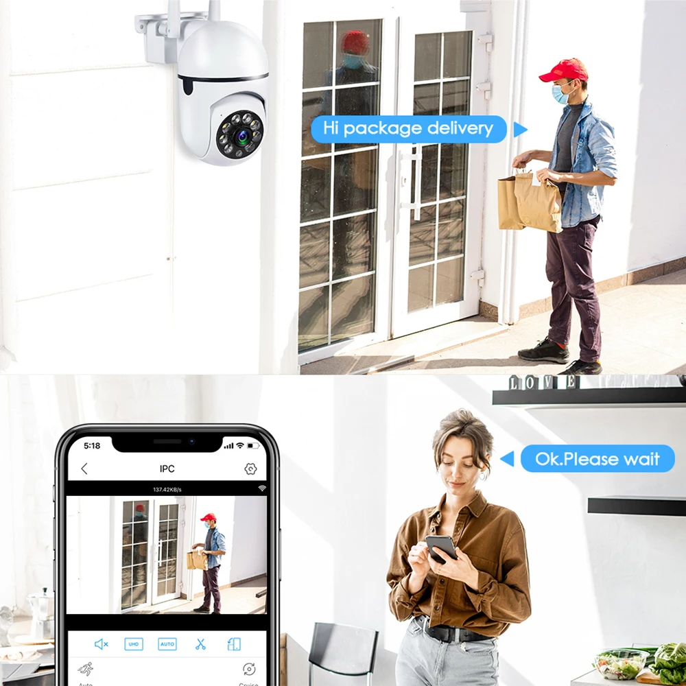 Zoom Cameras AI Human Tracking Two-way Audio HD Night Color Cam 8MP Wireless Security Surveillance PTZ Camera Wifi IP Outdoor 4X