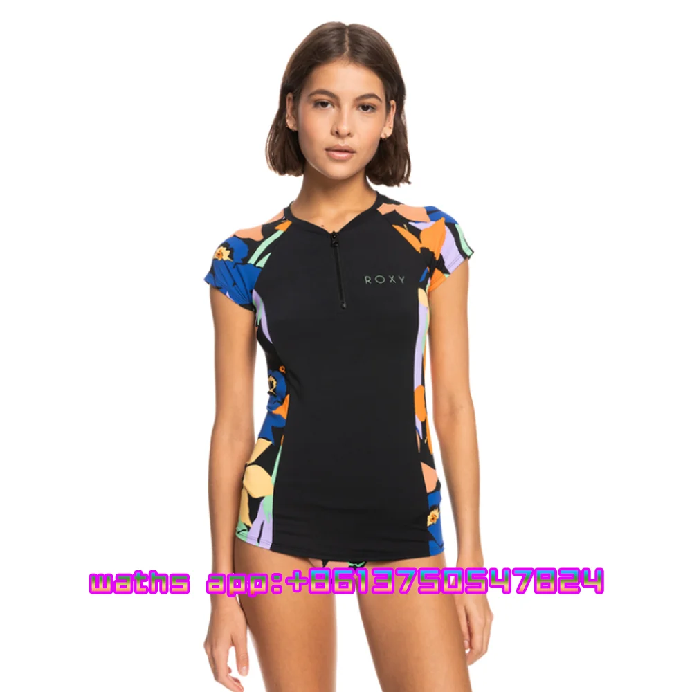 Pakaian Selancar Wanita Rashguard Baju Renang Pelindung Ruam Pakaian Selancar Perlindungan Uv Olahraga Air Kaus Lengan Pendek Setelan Pakaian Renang