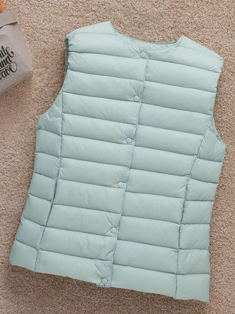 0-10 ℃   ผู้หญิงปักเป้าเสื้อกั๊กCoat 2024 ใหม่ฤดูใบไม้ร่วงฤดูหนาวเป็ดลงเสื้อแจ็คเก็ตบางUltra Light Collar Reversibleเสื้อกั๊ก