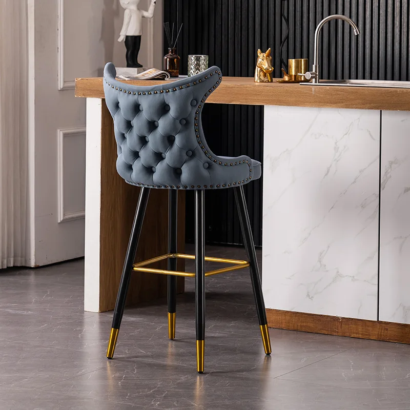 Flannel Light Luxury Bar Chairs for Kitchen Modern Minimalist Backrest Bar Stool Creative Designer Household High Stool