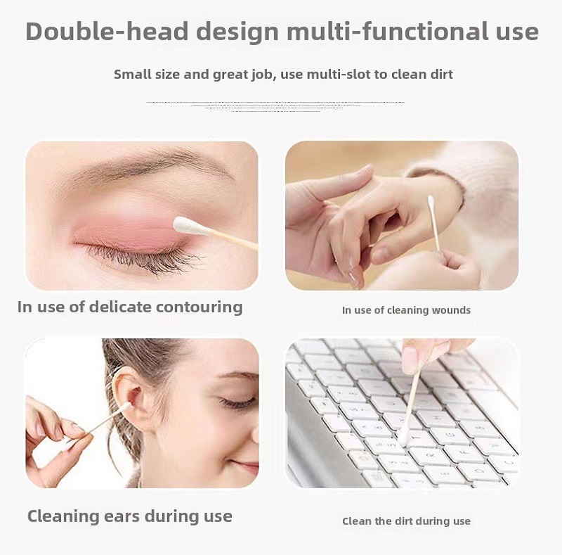 100 unids/pack bastoncillos de algodón de bambú de doble cabeza bastoncillo de madera para maquillaje, limpieza de orejas de nariz, cuidado de mascotas, arte y manualidades