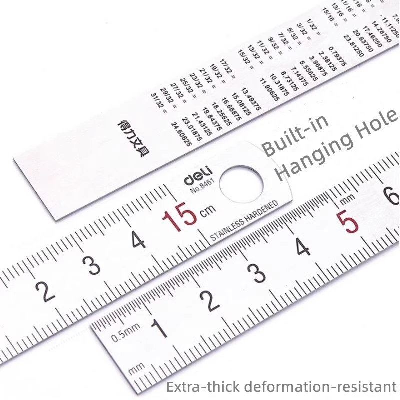 DELI Righello in acciaio inossidabile 10/20/30 cm di spessore Misura metallo Righelli dritti Non deformazione Strumento di marcatura trasparente