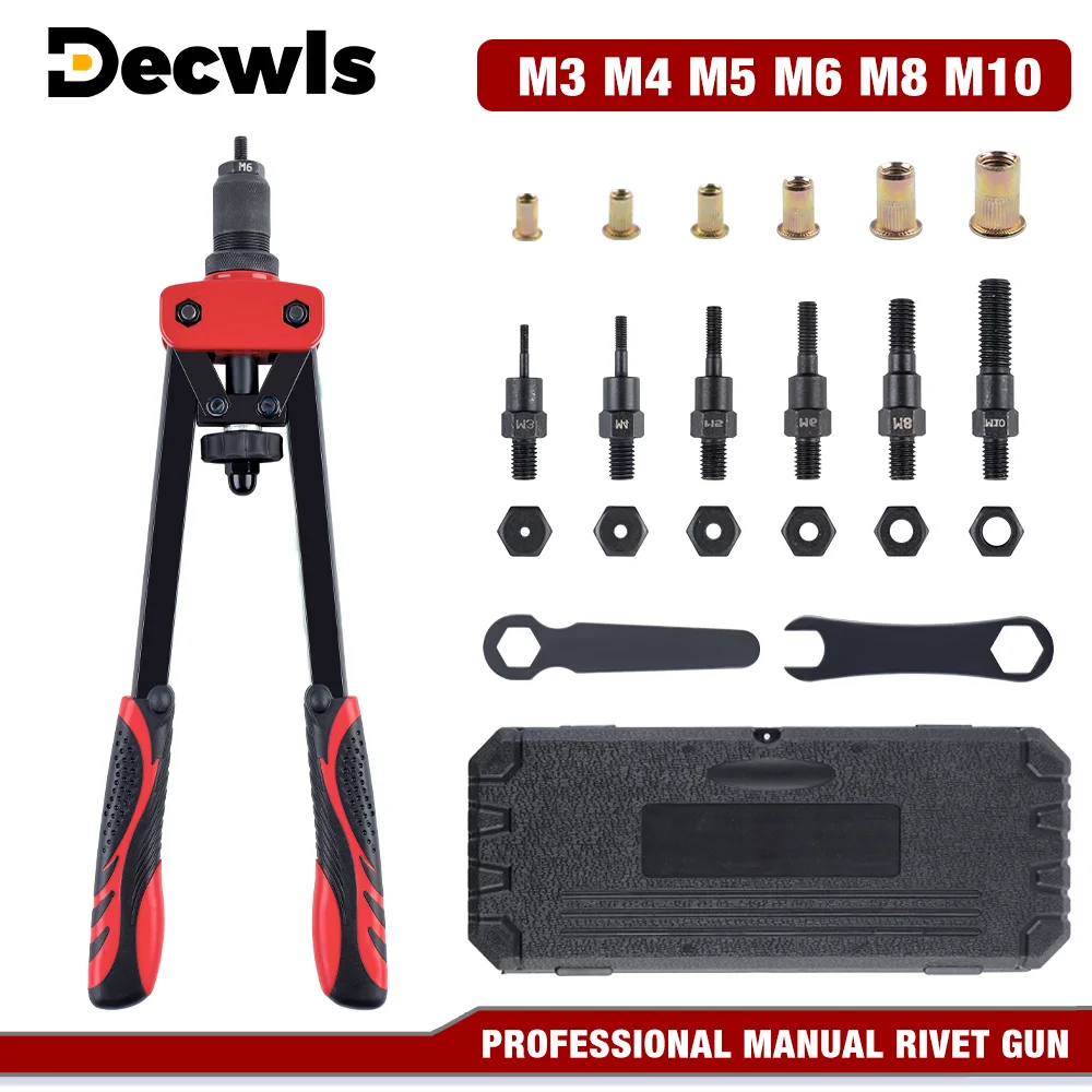 Pistola manual profissional para rebitar porcas,Máquina de rebitagem doméstica M3 M4 M5 M6 M8 M10, ferramenta de rebitagem rápida para porcas de inserção faça você mesmo,pistola de rebite sem fio, com caixa de plástico