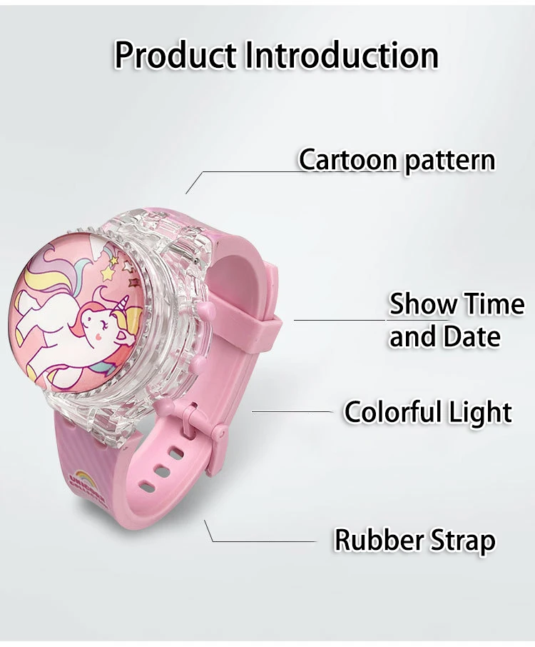 Criativo giroscópio turntable unicórnio crianças relógios para meninas estudantes iluminar relógio luz colorida display eletrônico montre enfant