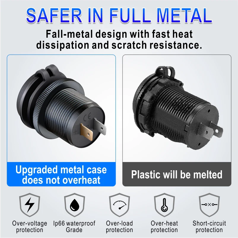Toma de cargador usb tipo c para coche, 12/24V, tres puertos, USB-C PD y Dual QC 3,0 para coche, motocicleta, barco, RV