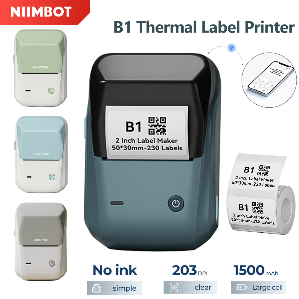 Портативная беспроводная машина для изготовления этикеток Niimbot B1, принтер для клейких наклеек, этикетировочная машина для этикеток 20-50 мм