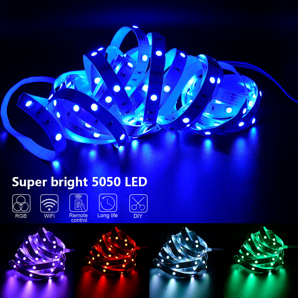 ไฟแถบไฟ LED RGB 5050 5V 1ม.-5ม. 16ล้านสี RGB ระบบไฟแถบไฟ LED ซิงค์เพลงเปลี่ยนสีได้สำหรับงานปาร์ตี้ที่บ้าน