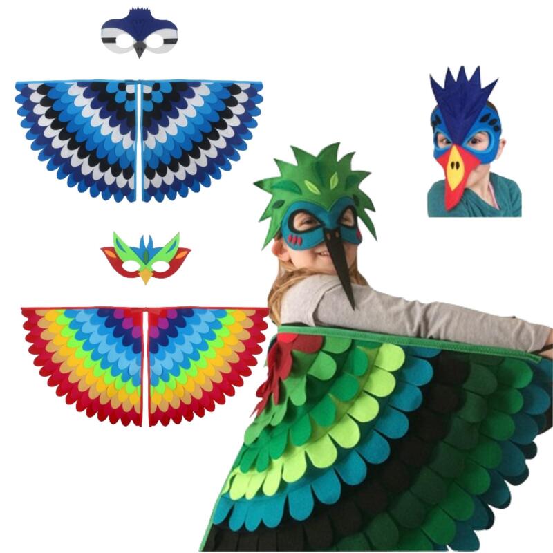 Bambini Animali Ali di Uccelli + Maschera Vestito Spettacolo Teatrale Pavone Gufo Pappagallo Uccello Feltro Mantello Halloween Uccello Cosplay Mantello per Ragazze Ragazzi