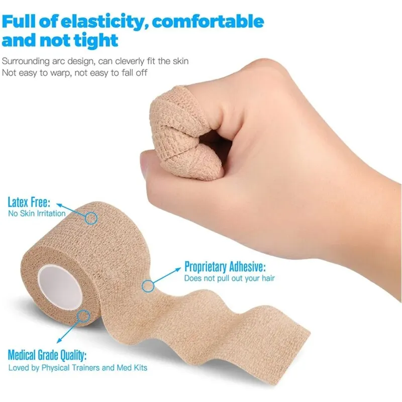 Vendaje elástico autoadhesivo desechable, 5cm x 4,5 m, para tubo de mango, accesorios de tatuaje, cinta de gasa, herramienta de primeros auxilios, 3 uds.