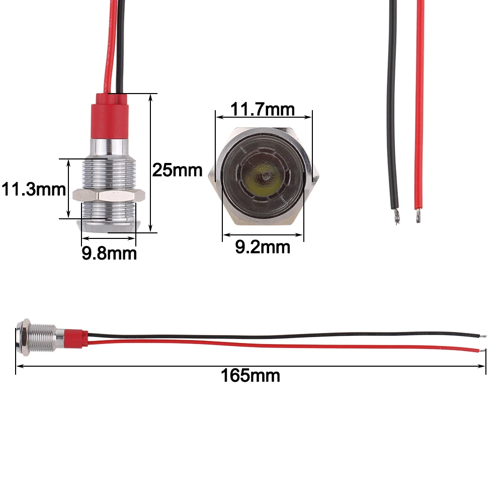 1pc LED 金属インジケータライト 10 ミリメートル防水信号ランプワイヤー 6V 12V 24V 110V 220V 赤黄青緑白