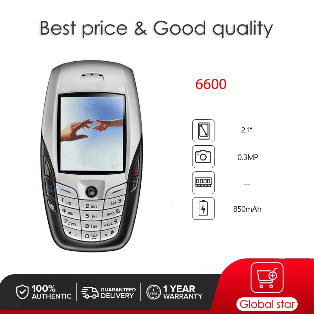 Teléfono móvil Original desbloqueado 6600 GSM 900 /1800 / 1900 Bluetooth hecho en Finlandia, envío gratis, teclado árabe, ruso y hebreo