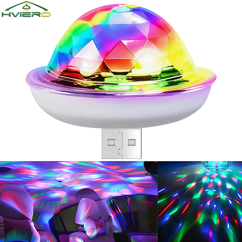 Мини-USB салон автомобиля, декоративное окружающее освещение, RGB Magic DJ, сценический эффект, дискотека, кристаллический звук, вечерние аккумуляторы, домашние ночные комнаты
