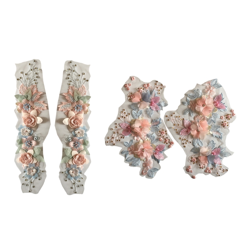 2 pçs pérola flor renda guarnição apliques bordado costura artesanato com lantejoulas para traje colar decoração diy acessórios