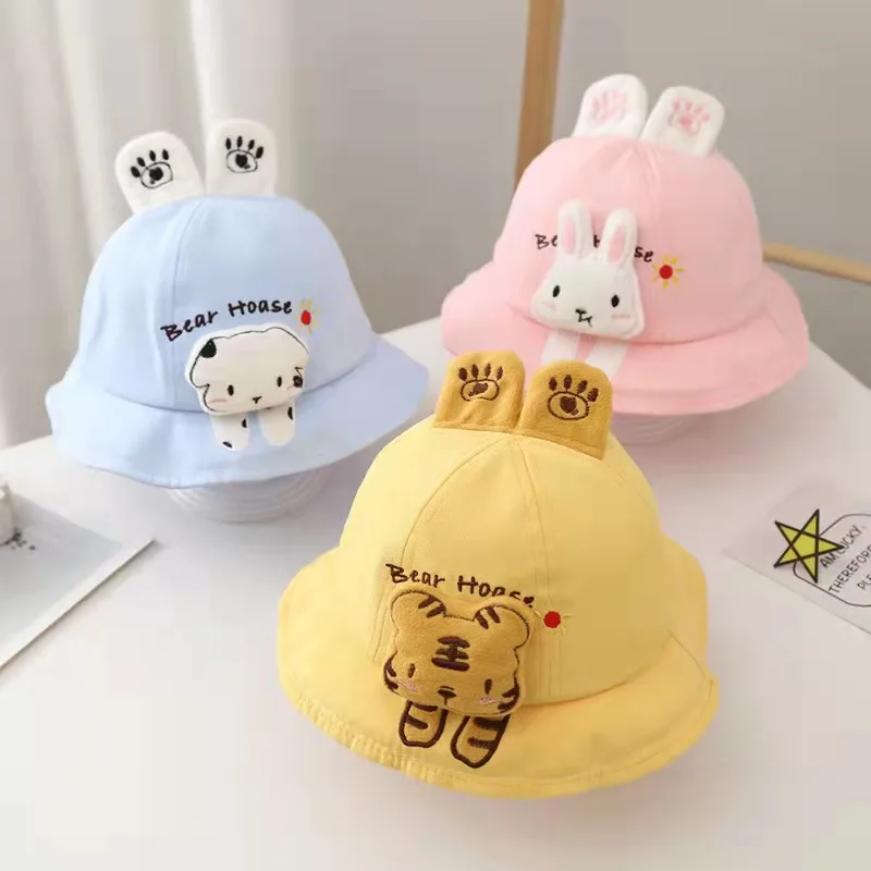 Topi Bucket ลายสัตว์การ์ตูนเด็กแรกเกิดผ้าฝ้ายนุ่มสำหรับเด็กผู้ชายเด็กผู้หญิงเด็กผู้ชายหมวกชาวประมงหมวกลำลองเด็กวัยหัดเดินหมวกกันแดด