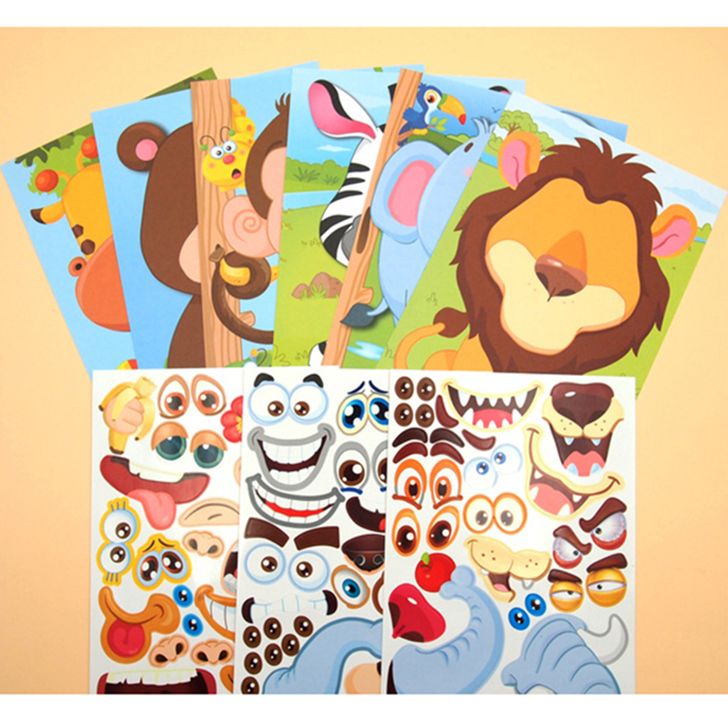 9 スタイル子供子供独自の顔ステッカークリエイティブ DIY パズルゲームプリンセス動物恐竜女の子男の子パーティーの好意のギフト