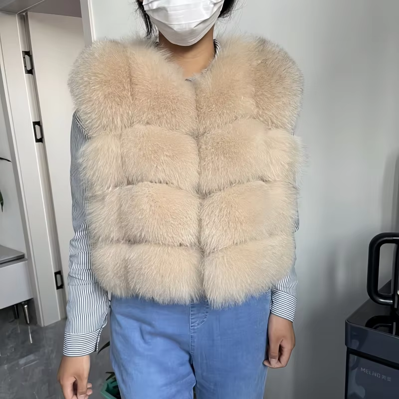 Σinyuan echt vossenbont wasbeerbont vest Dames Natuurlijk winter warm mouwloos