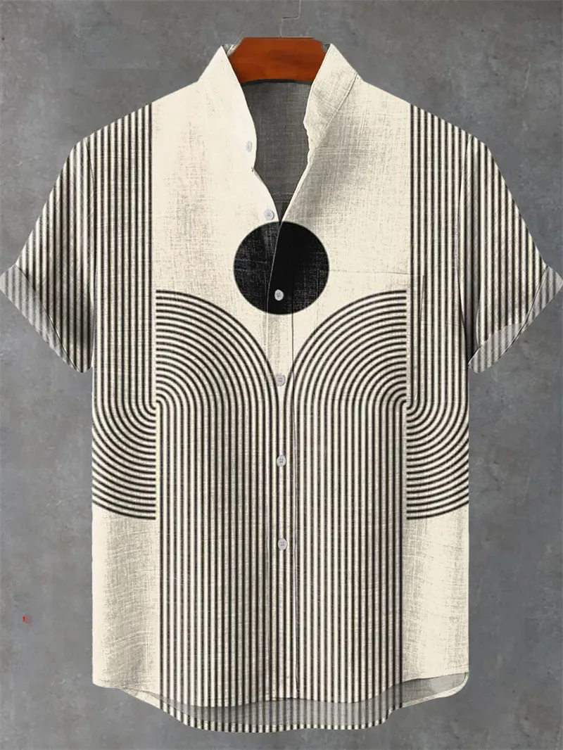 Camicia hawaiana in lino da uomo stampata in 3D estiva vestibilità ampia Camicia hawaiana casual a maniche corte con risvolto stile da uomo