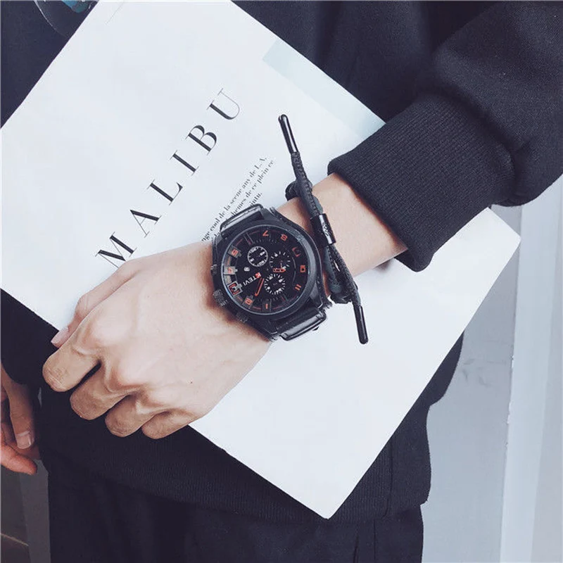 YIKAZE Retro นาฬิกาผู้ชายคลาสสิกหรูหราธุรกิจควอตซ์นาฬิกาแฟชั่น Big Dial สายหนังวันที่นาฬิกาข้อมือทหารสําหรับชาย