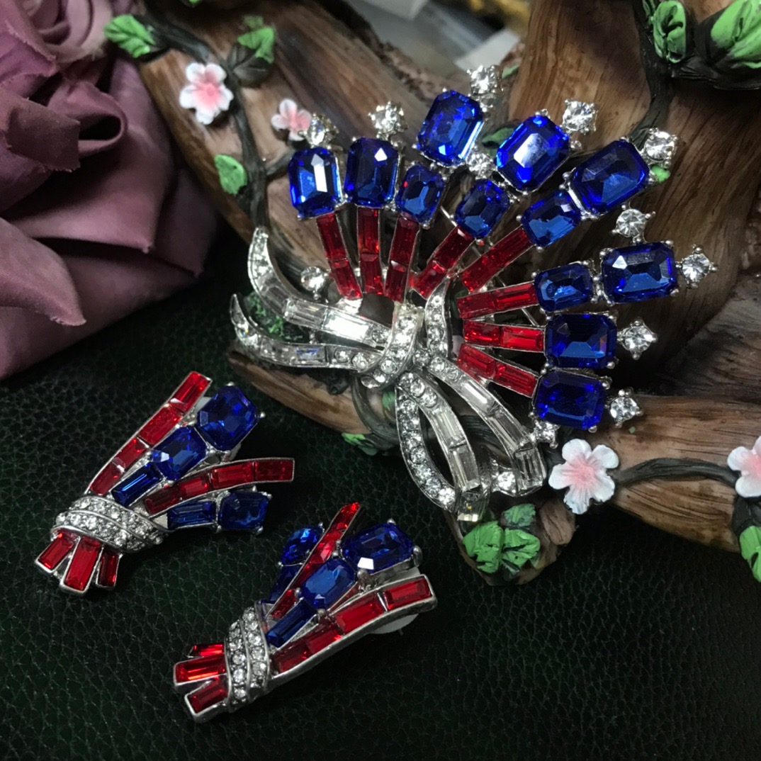 Conjunto de joias strass vintage, broche e brincos coloridos, glamorosos, presente de casamento, homens e mulheres