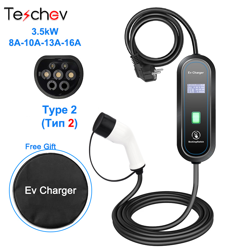 Teschev-cargador portátil para coche eléctrico, dispositivo de carga EVSE, tipo 1, J1772, 16A EV, tipo 2